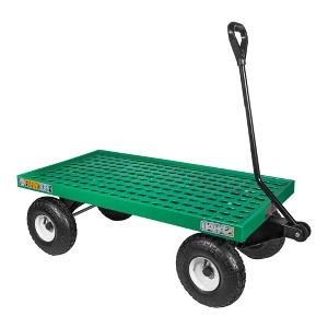 FARM-TUFF Durable Plastic Mesh Deck Garden Wagon Utility Cart with Pneumatic Tires, Green, 20" x 40" - 1 of 1