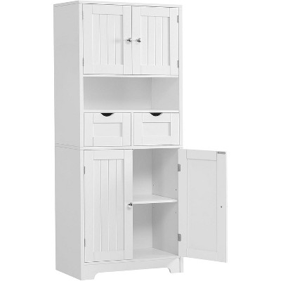USIKEY Tall Storage Cabinet, Bathroom Cabinet with Adjustable Shelf & 2 Drawers, Linen Cabinet, Floor Cabinet for Living Room, Entryway
