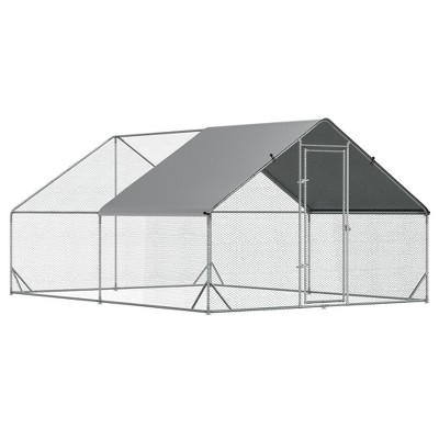 PawHut Large Metal Chicken Coop, Walk-in Poultry Cage Galvanized Hen Playpen House with Cover and Lockable Door for Outdoor