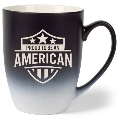 100 North United States 10 Ounce Black and White Two Toned Ombre, Comfortably Fits Your Hands, Ceramic Tea Coffee Cup Mug, Proud To Be An American