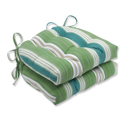 Set of 2 On Course Verte Reversible Chair Pad - Pillow Perfect: Tufted, Weather-Resistant, with Ties