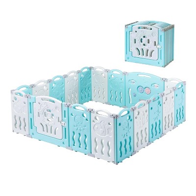 AMERLIFE Baby Playpen, Upgraded Portable Foldable Baby Fence with Game Panel and Safety Gate