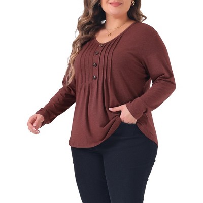 Agnes Orinda Women's Plus Size Long Sleeve Pleated Front Dressy Casual V Neck Blouses
