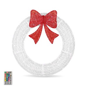 NAYSAYE 36IN Christmas Wreath with Red Bow Festive Tinsel Ornament for Front Door and Porch, Red and White, 35.4"*4.3"*35.4" - 1 of 4