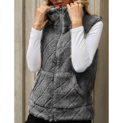 Women's Zip Front Vest Sleeveless Fleece Jacket Warm Vest with Pockets