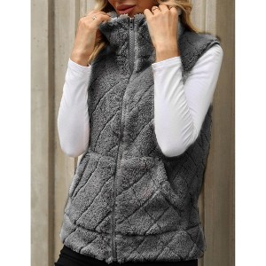 Women's Zip Front Vest Sleeveless Fleece Jacket Warm Vest with Pockets Gray S - 1 of 2