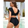 Women's V Neck Bikini Set Two Piece Ruffled Top Bathing Suits U Back Swimwear with High Waisted Ruched Swim Bottom - 3 of 4