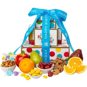 GreatFoods Happy Birthday Fresh Fruit Tower with Peanuts, Cookies, Chocolate Cherries & More - 1 of 4