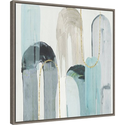 22" x 22" Blue and Gray Abstract Arches Canvas Print