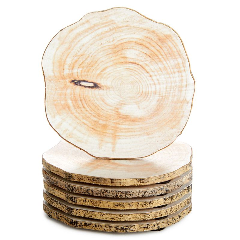 Juvale 6-Pack Round Wood Coasters for Drinks, Bar, Kitchen Home, Living Room, Tabletop Protection, Wood Pieces with Rope for Crafts, 4 In, 1 of 9