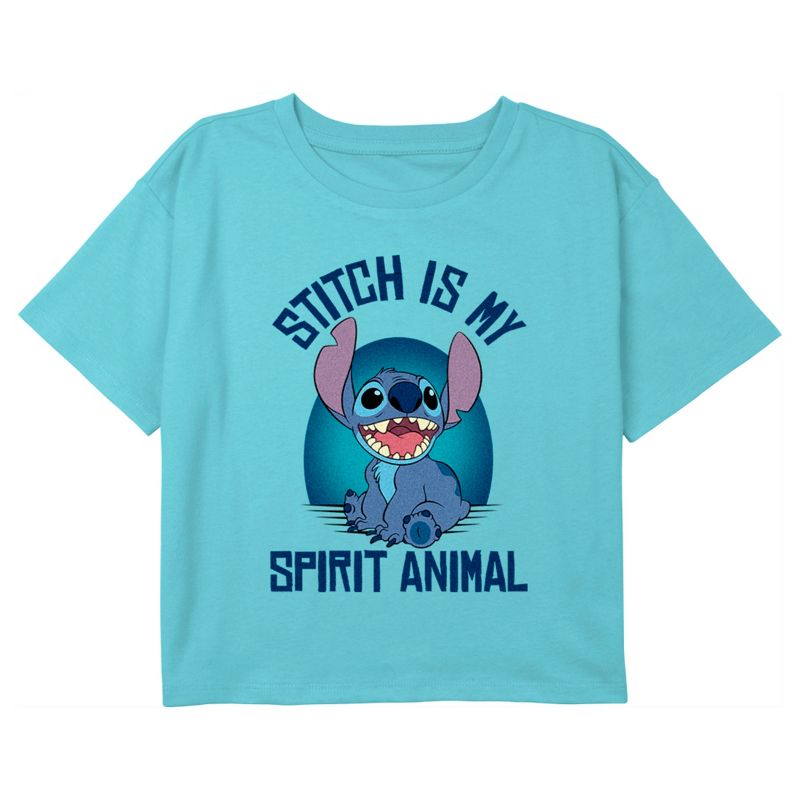 Girl's Lilo & Stitch Stitch is my Spirit Animal Crop T-Shirt, 1 of 4