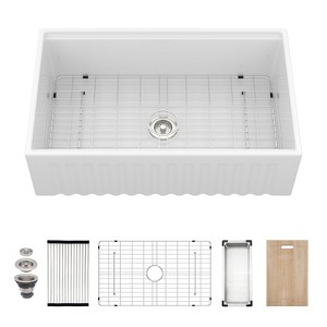 Gulches 33x20x10 Inch White Ceramic Porcelain Farmhouse Sink ...