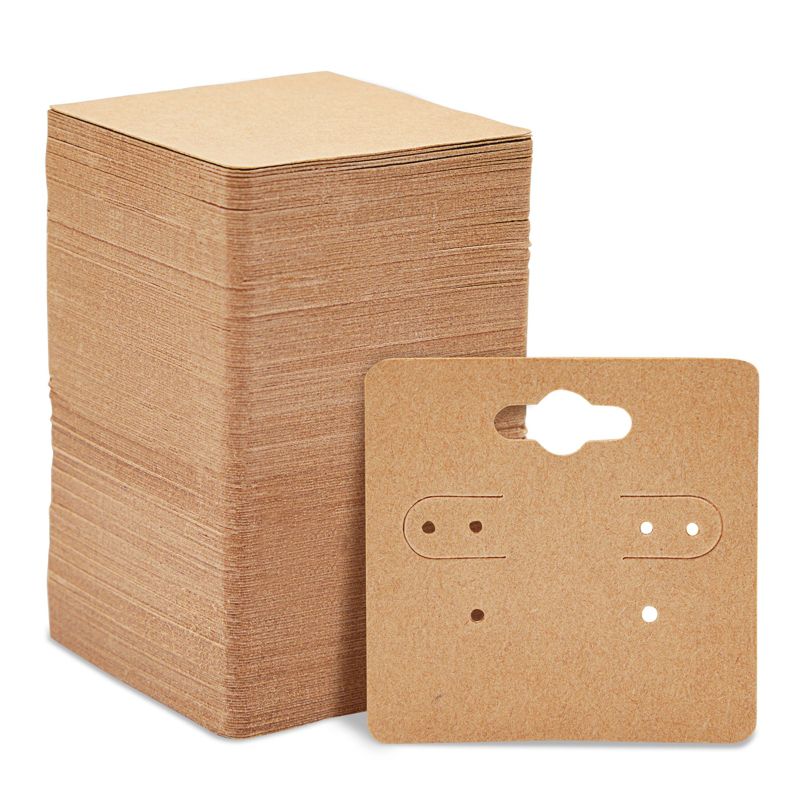 Juvale 200 Bulk Pack Kraft Paper Jewelry Display Cards for Necklaces, Studs, Spelling, Earring Display Cards with Pre-Cut Hole 2 x 2 In, 1 of 9