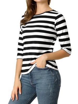 INSPIRE CHIC Women's Elbow Sleeves Boat Slim Fit Casual Stripe Animal Print Multi Floral Pattern T-Shirt