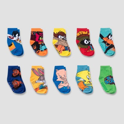 Image of Baby Space Jam Bugs Bunny 10pk Ankle Socks with Grippers - 6-12M