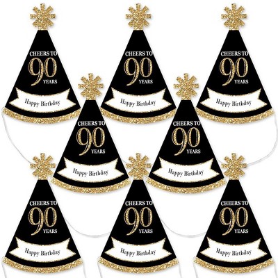 Big Dot of Happiness Adult 90th Birthday - Gold - Mini Cone Birthday Party Hats - Small Little Party Hats - Set of 8