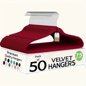 Racxily 50 Pack New Premium Quality Velvet Hangers Ultra Thin Non Slip Adult Felt Space Saving Hangers for Closet - 1 of 2