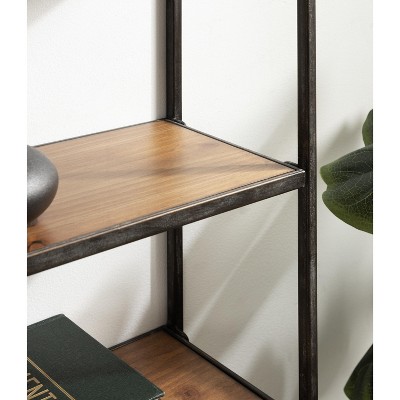 Adela Brown Wood and Metal Octagon Folding Shelf