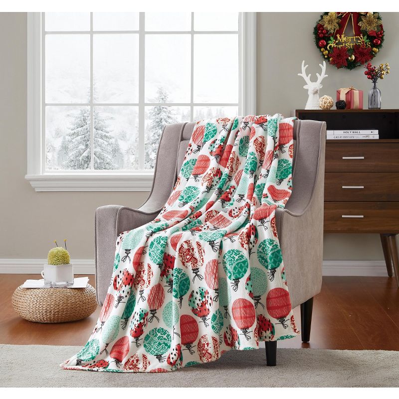 Kate Aurora Christmas Ornament Holiday Festivities Accent Throw Blanket - 50 in. W x 60 in. L, 1 of 4