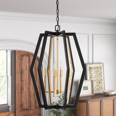 Rennnsan Zimoria 17"W 4-Light Geometric Lantern Mid-Century Modern Dimmable Chandelier in Black