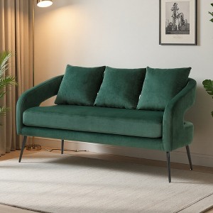 53.7" Velvet 2-Seater Loveseat with 3 Pillows & Metal Legs - 1 of 4