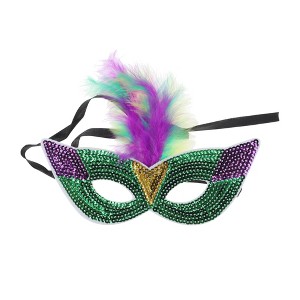Unique Bargains Colorful Feather Sequins Half Face Party Mask 1 Pc - 1 of 4