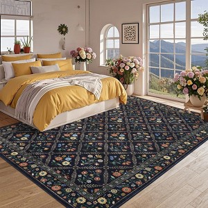 Modern Washable Area Rug, Floral Foldable Area Rug with Non Slip Backing, Low Pile Stain Resistant Soft Carpet for Bedroom Dining Room - 1 of 4
