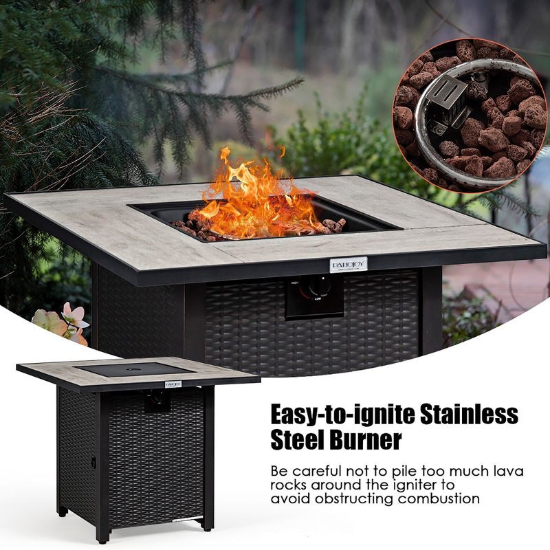 Costway 30'' Square Propane Gas Fire Pit Table Ceramic Tabletop 50,000 BTU with Cover, 4 of 11