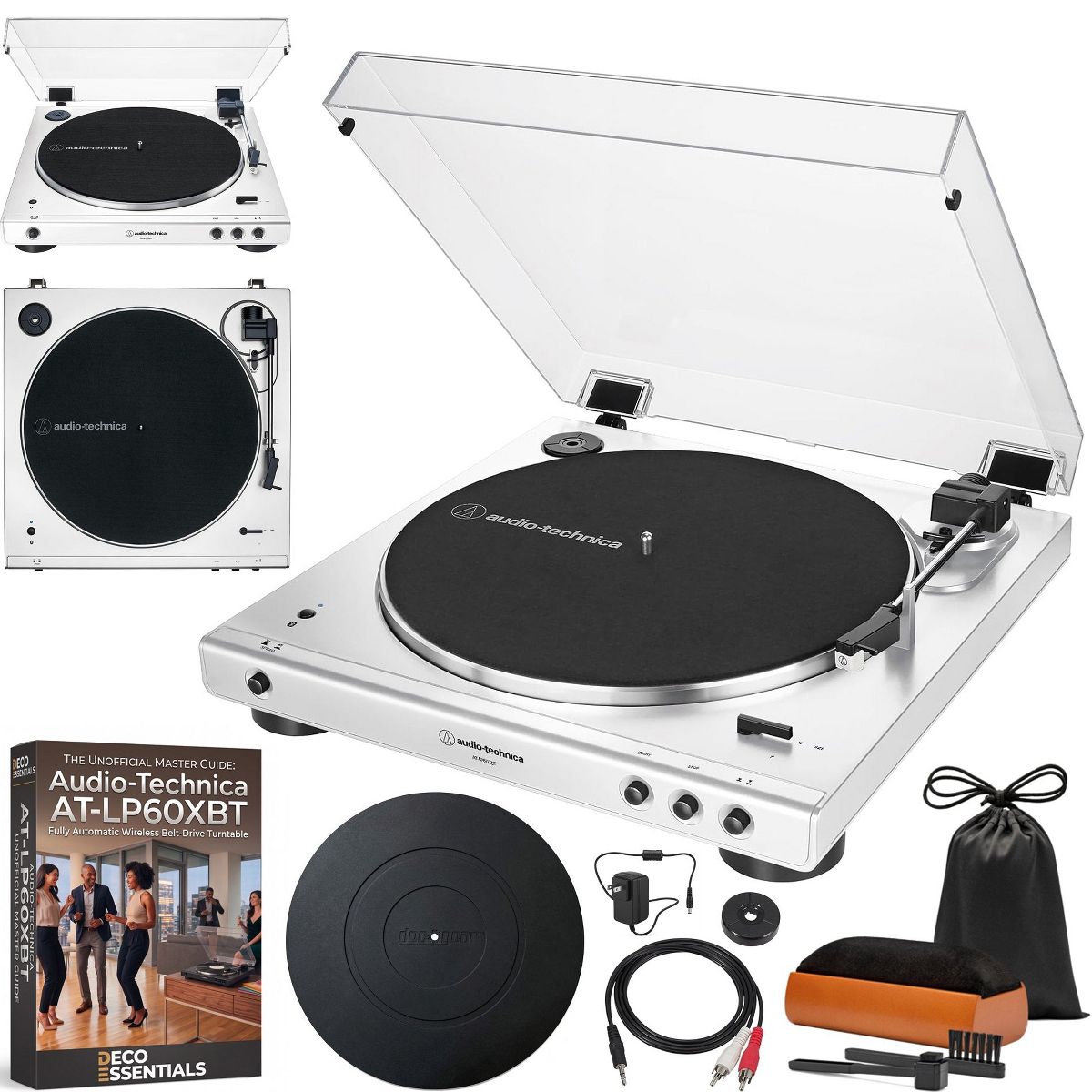 Audio-Technica Fully Automatic Bluetooth Belt-Drive Stereo Turntable with Accessories & Deco Gear Turntable Guide