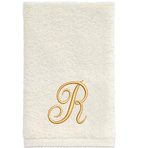 Avanti  Ivory with Gold Script Monogram Fingertip Towel Letter   R - 1 of 3