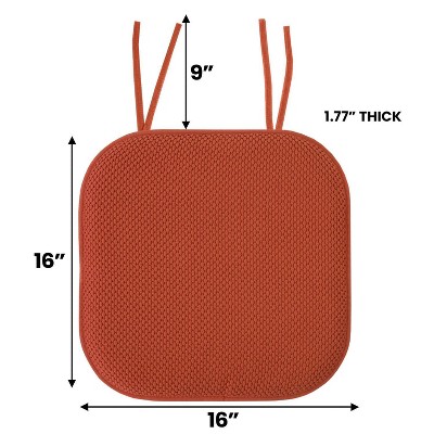Rust Honeycomb Memory Foam Chair Cushion Set with Ties, 4 Pack