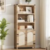 70" Farmhouse Bookshelves with Rattan Doors, Tall Cutlery Shelves with Three Tiers of Open Storage - 2 of 4