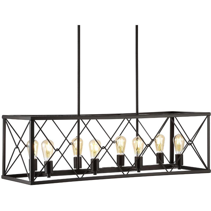 JONATHAN Y Galax 8-Light Adjustable Iron Farmhouse Industrial LED Dimmable Pendant, 1 of 9