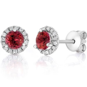 Pompeii3 3/4CT Ruby & Diamond Halo Studs 14K White Gold Earrings - 1 of 2