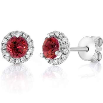 Pompeii3 3/4CT Ruby & Diamond Halo Studs 14K White Gold Earrings