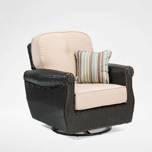 La Z Boy Outdoor Breckenridge 1pc Wicker Outdoor Swivel Rocker Set With Sunbrella Spectrum Sand Cushion Target