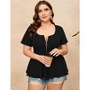 Women Plus Size Sexy Half Zipper T-shirt Dressy Blouses Short Sleeve Babydoll Peplum Summer Tops - 4 of 4