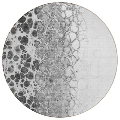 Gray Silver And Charcoal Abstract Washable Indoor Outdoor Area Rug