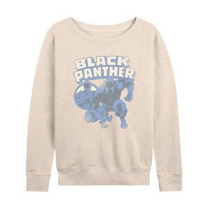 Women's - Marvel - Black Panther Faded Comic Lightweight French Terry Wide Neck Long Sleeve Graphic Shirt - 1 of 4