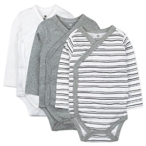 Honest Baby 3-Pack Organic Cotton Long Sleeve Side-Snap Bodysuits - 1 of 4