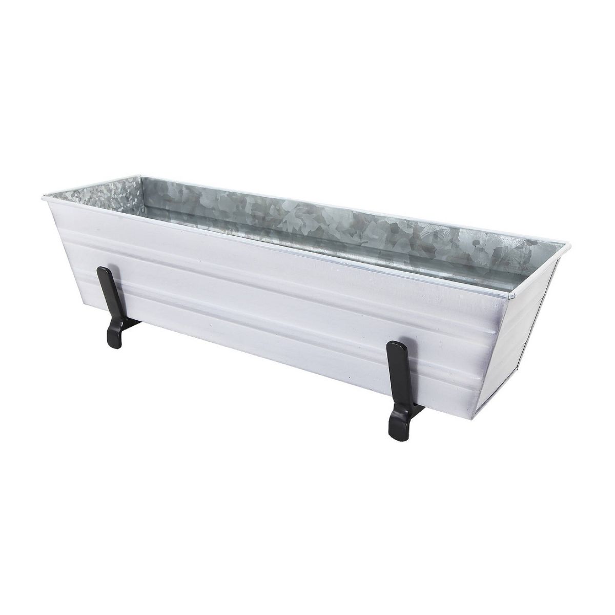 ACHLA Designs 22" Wide Rectangular Galvanized Steel Planter Box with Rail Brackets Cape Cod White: For Balcony, Outdoor Use