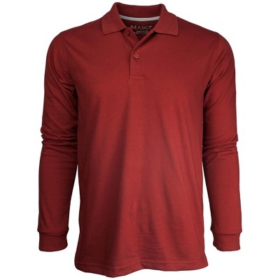 Marquis Men's Burgundy Slim Fit Long Sleeve Jersey Polo Shirt, Size ...