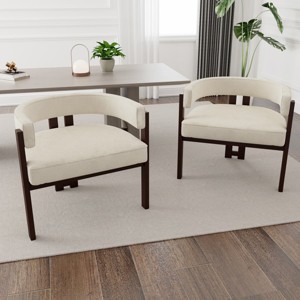 Teddy Fabric Upholstered Dining Arm Chairs Set of 2,Curved Back Barrel Accent Armchair with 3 Legs,Living Room Bedroom Side Chair-Coolbibila - 1 of 4
