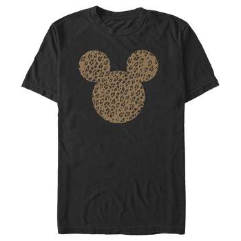 Men's Mickey & Friends Cheetah Print Mickey Mouse Logo Distressed T-Shirt
