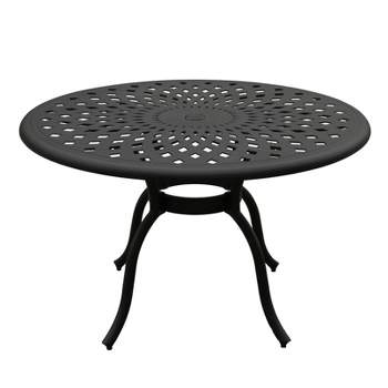 48" Modern Weave Design Mesh Aluminum Round Patio Dining Table Black - Oakland Living