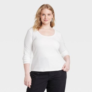 Women's Long Sleeve Rib Scoop Neck T-Shirt - Universal Thread™ - 1 of 3