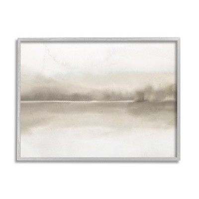 Stupell Industries Hazy Lakeside Landscape Reflection Modern Abstract Design Black Framed Giclee Art