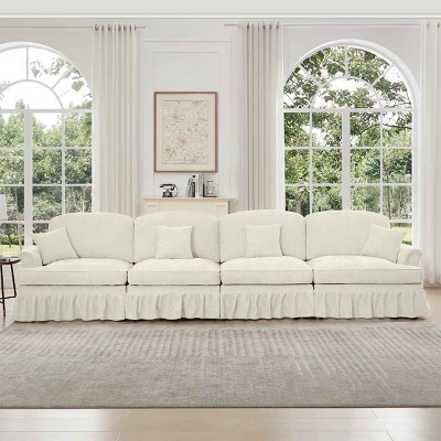 Modular Mid-Century Sectional Sofa, 4-Seater Couch with Flared Arms with Removable Skirt, Upholstered Chenille Sofa with Cushion-Coolbibila