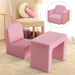 Whisen 2-in-1 Multifunctional Kids Sofa Convertible Table and Chair Set, Gift for 3 years old Boys Girls - Pink - 1 of 4