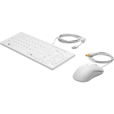 HP USB Keyboard and Mouse Healthcare Edition - USB Cable White - USB Cable 3 Button - Scroll Wheel - White - Compatible with Desktop Computer